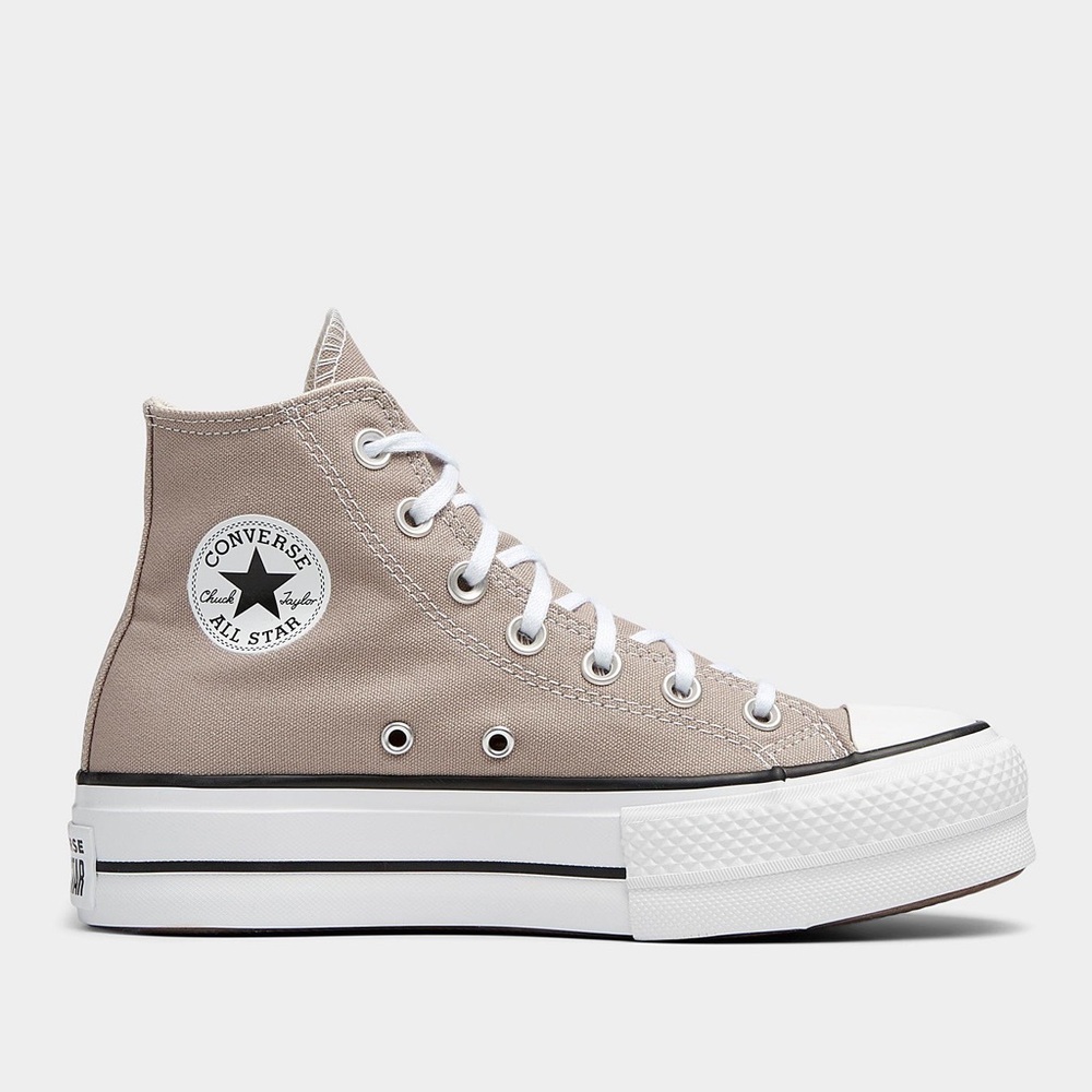 Converse Cream High-Top Sneakers with Rubber Toe Cap and Thick Sole